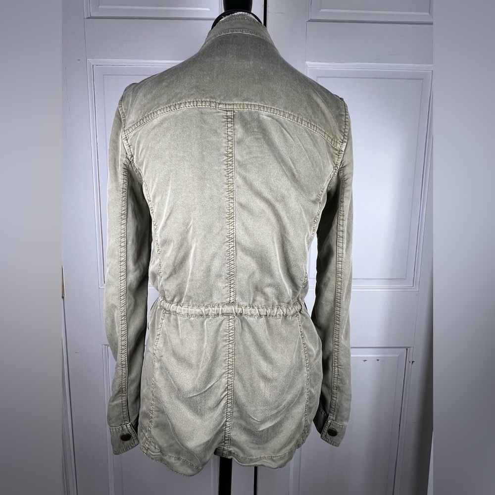 Hinge Cargo Utility Army Green Drawstring Waist Drapey Jacket Super Soft Sz XS - Picture 2 of 8